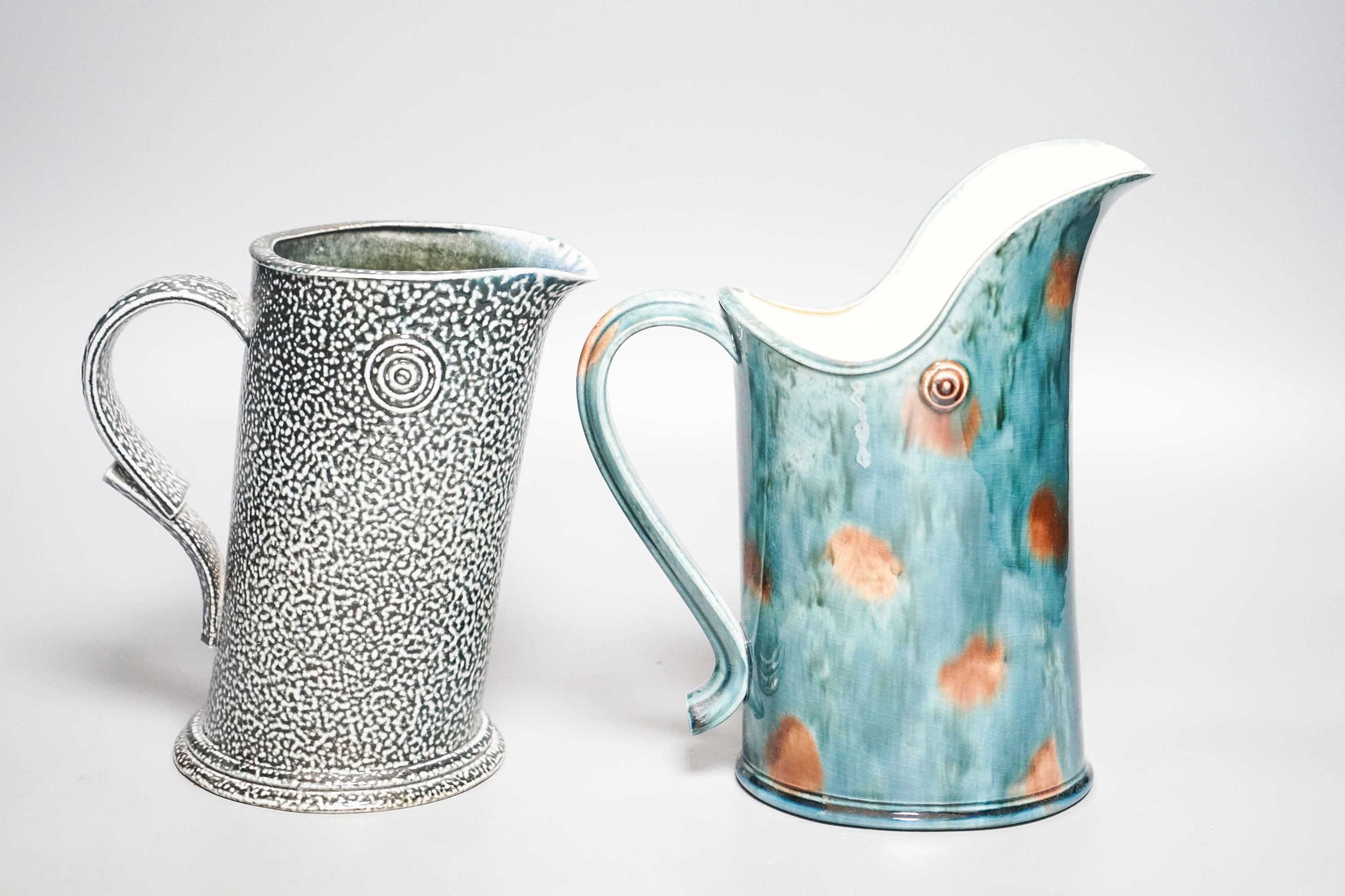 Walter Keeler (b.1942), a Whieldon ware jug and a salt glaze stoneware jug, 16.5cm, both unmarked (2) 20cm